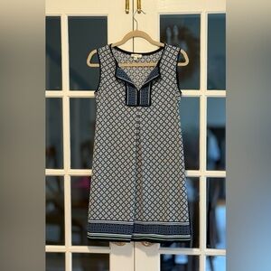 Navy and White Patterned Sleeveless Dress